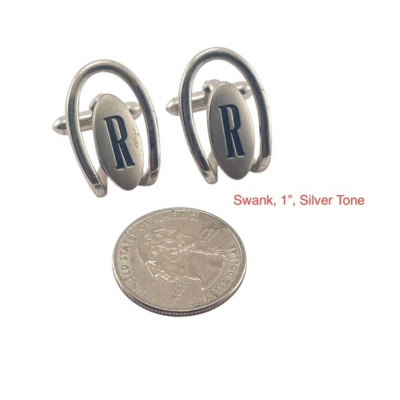 Vintage Swank Silver Tone Initial "R" Cufflinks 1" Oval Design - Picture 4 of 8